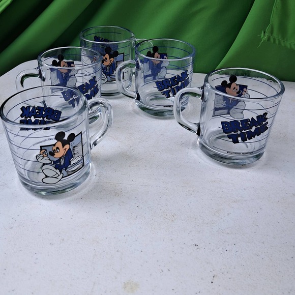 Very Vintage Break Time Break Room Micky Glass Cups Set of 5 - Picture 2 of 4